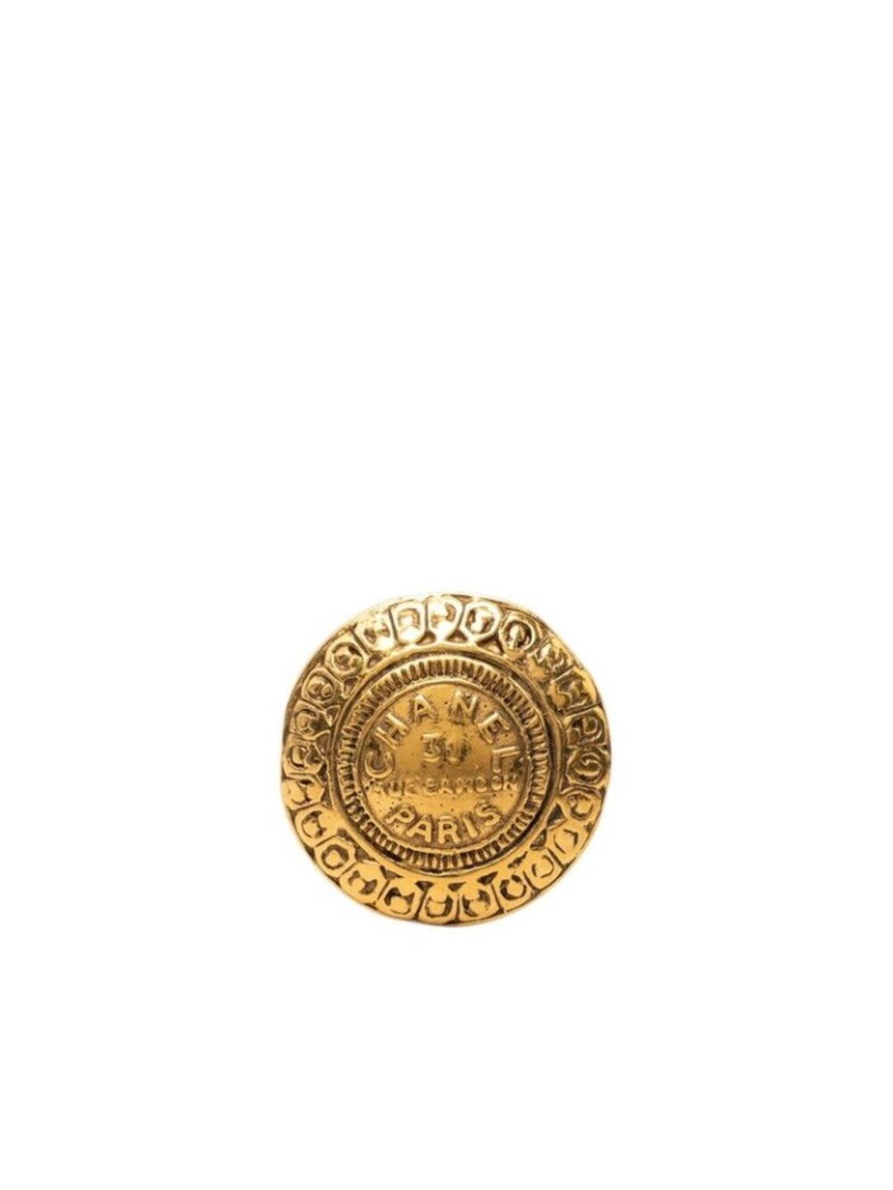 Chanel 31 Rue Cambon Vintage Round Brooch Gold Plated